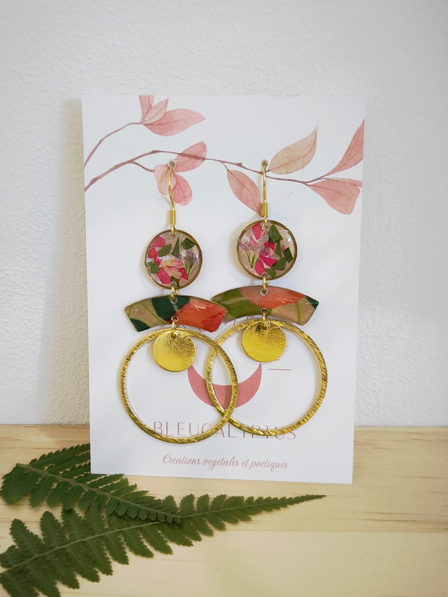 Boucles d'oreilles florales : Eclats de poésie - Vert et rouge