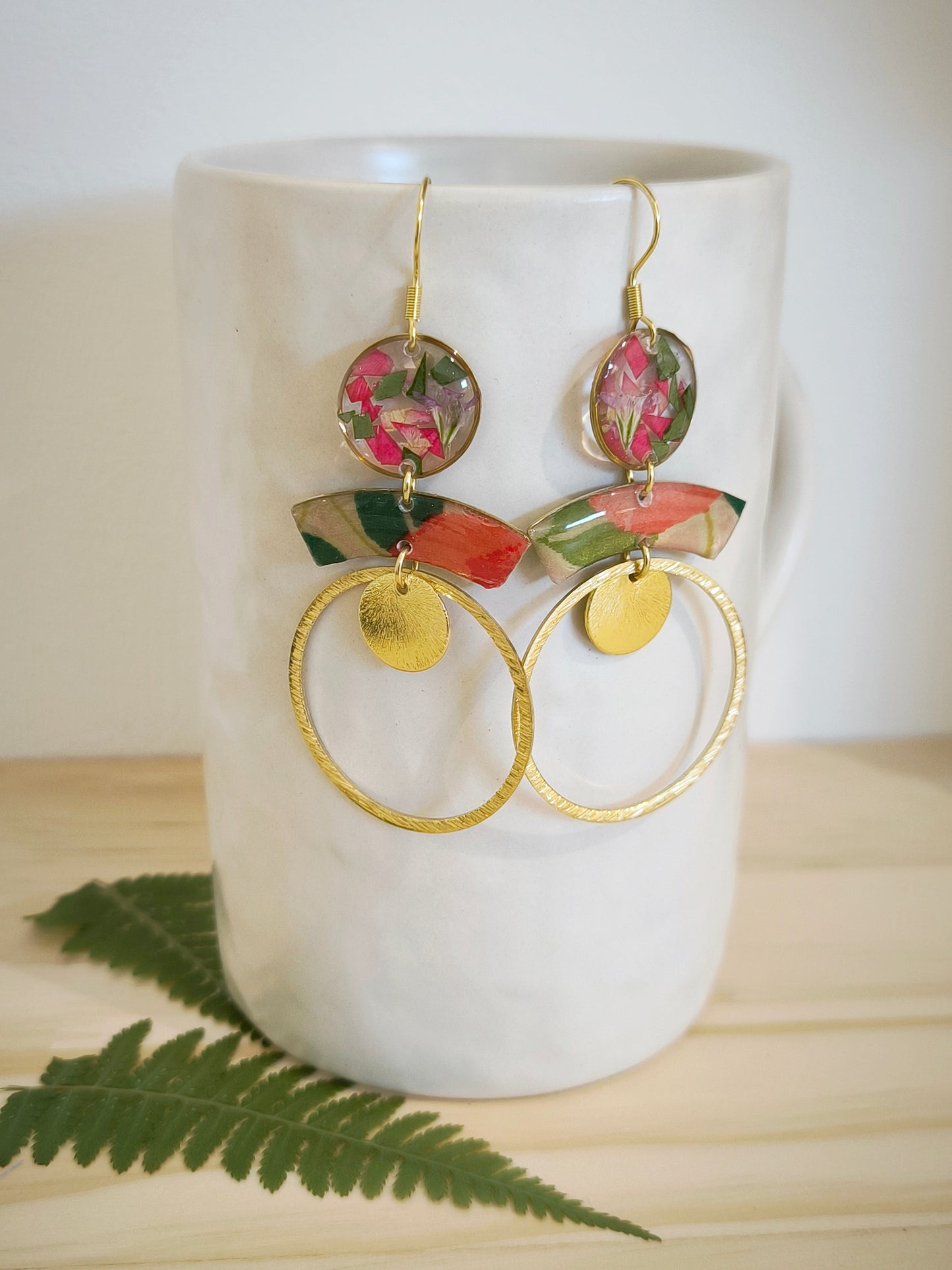Boucles d'oreilles florales : Eclats de poésie - Vert et rouge