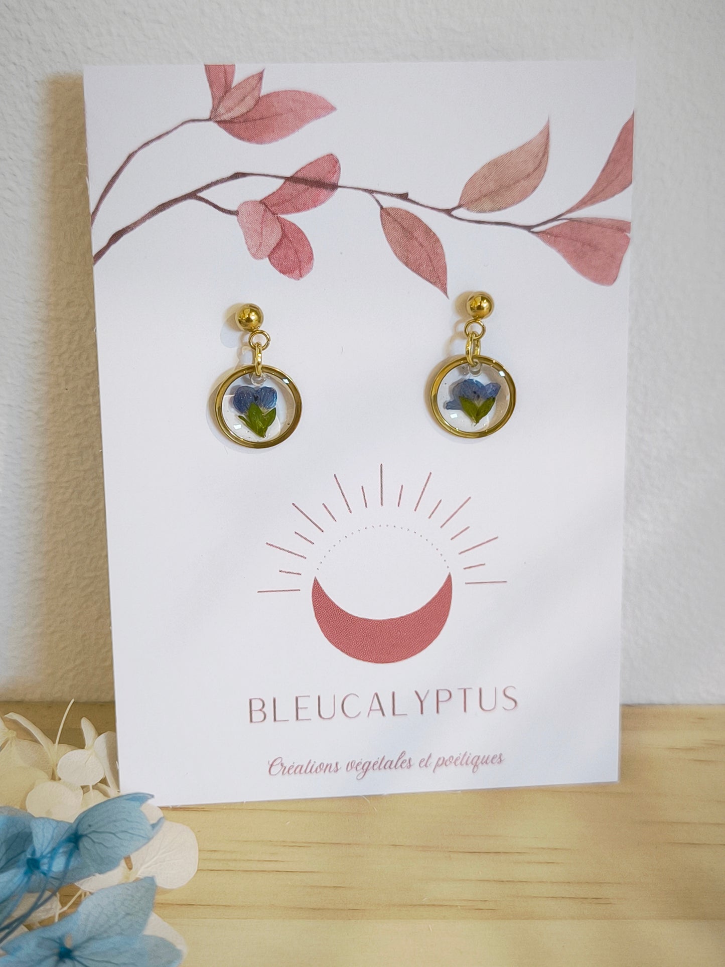 Mini Boucles d'oreilles florales : Myosotis