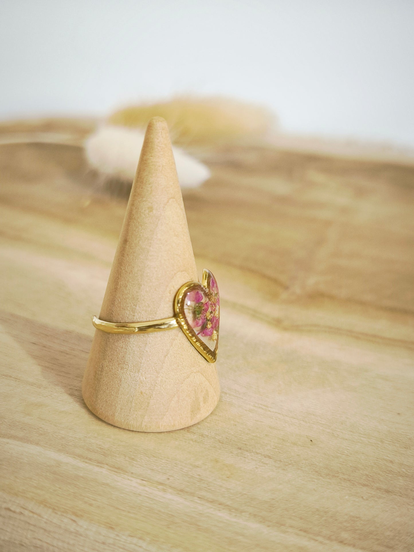 Bague florale coeur : Fleur d'alysse rose