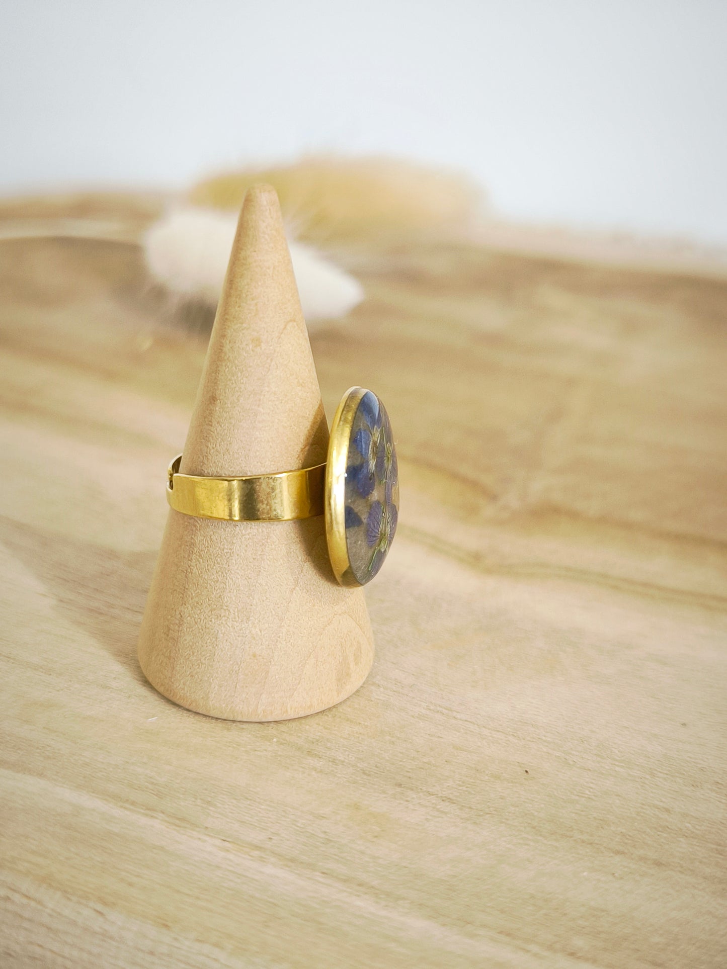 Bague florale japonisante : bleue