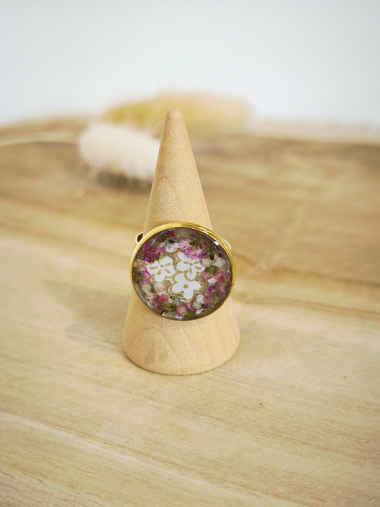 Bague florale japonisante : rose
