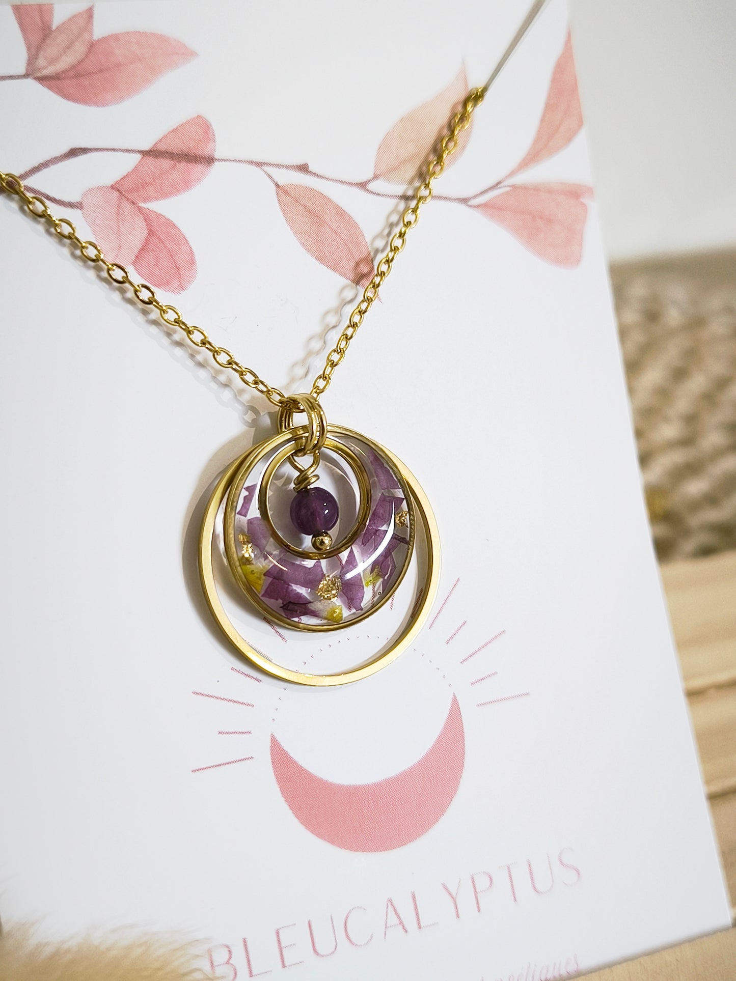 Grand Collier sautoir cercle : Violet jaune