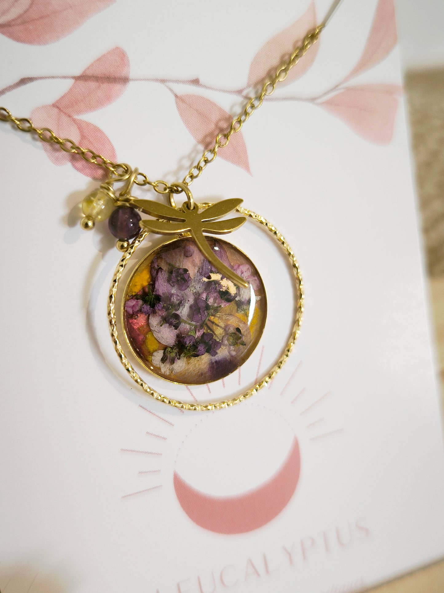 Grand Collier sautoir libellule : Violet jaune