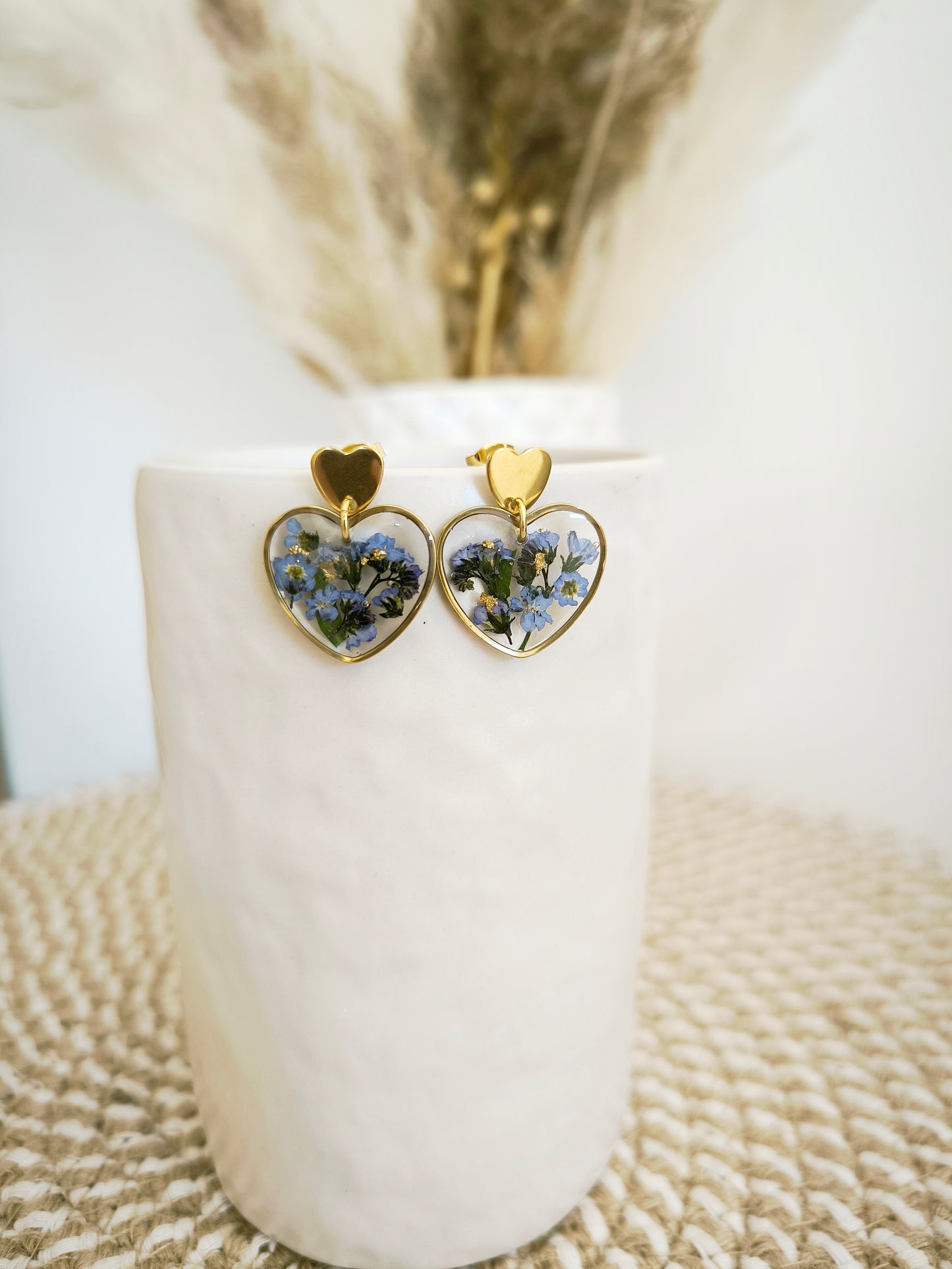 Boucles d'oreilles : Cœur de myosotis