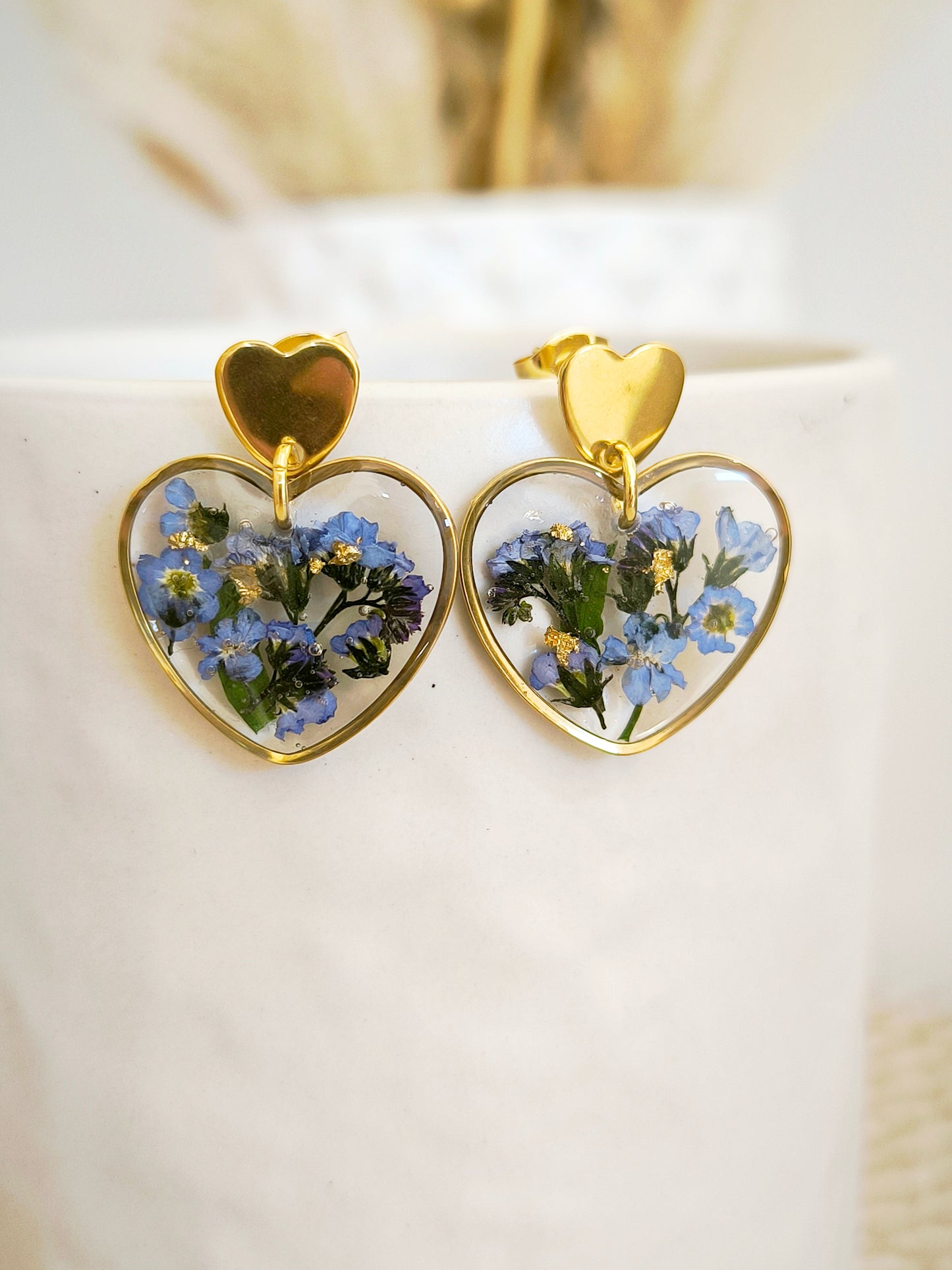 Boucles d'oreilles : Cœur de myosotis