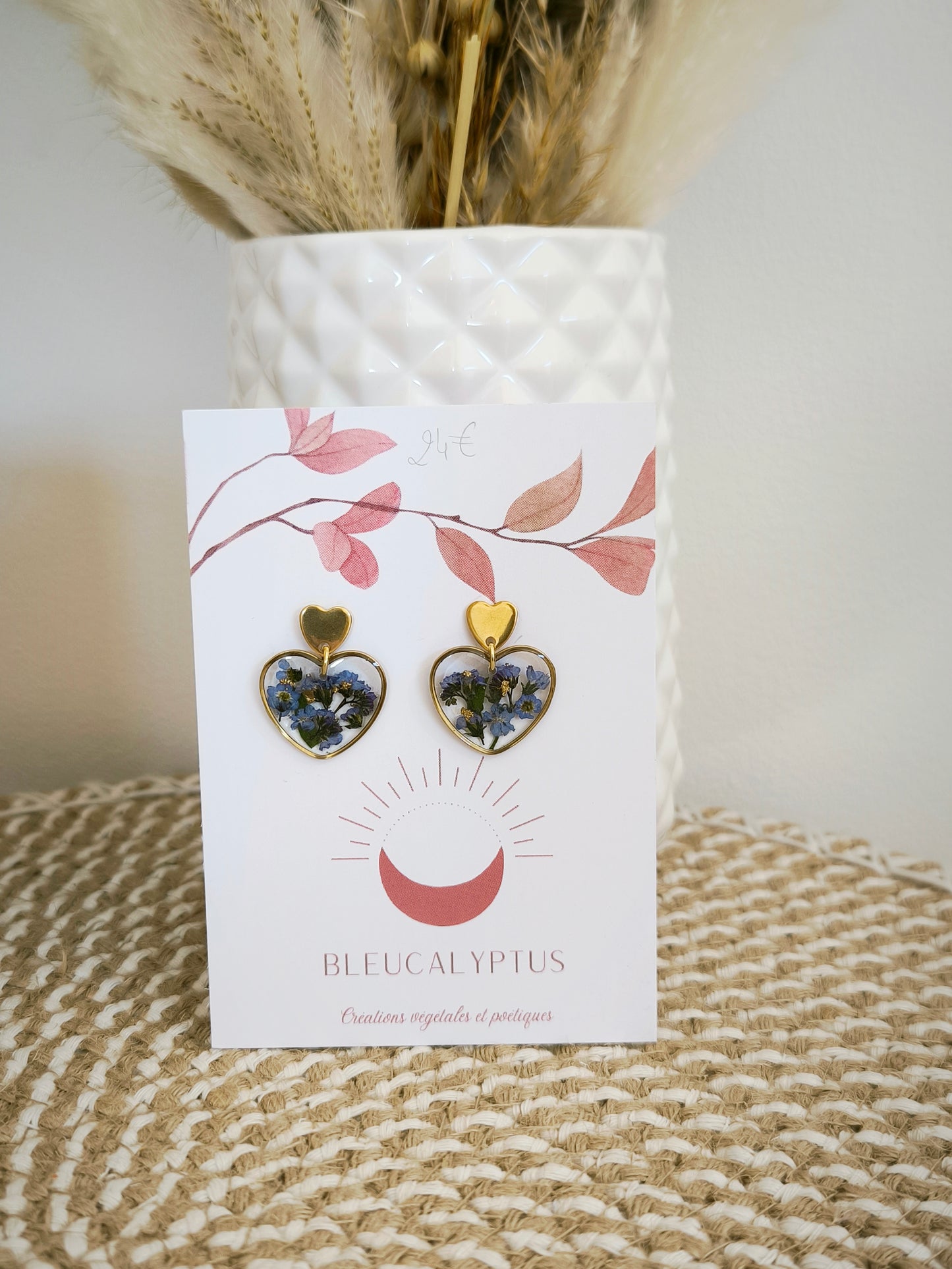 Boucles d'oreilles : Cœur de myosotis