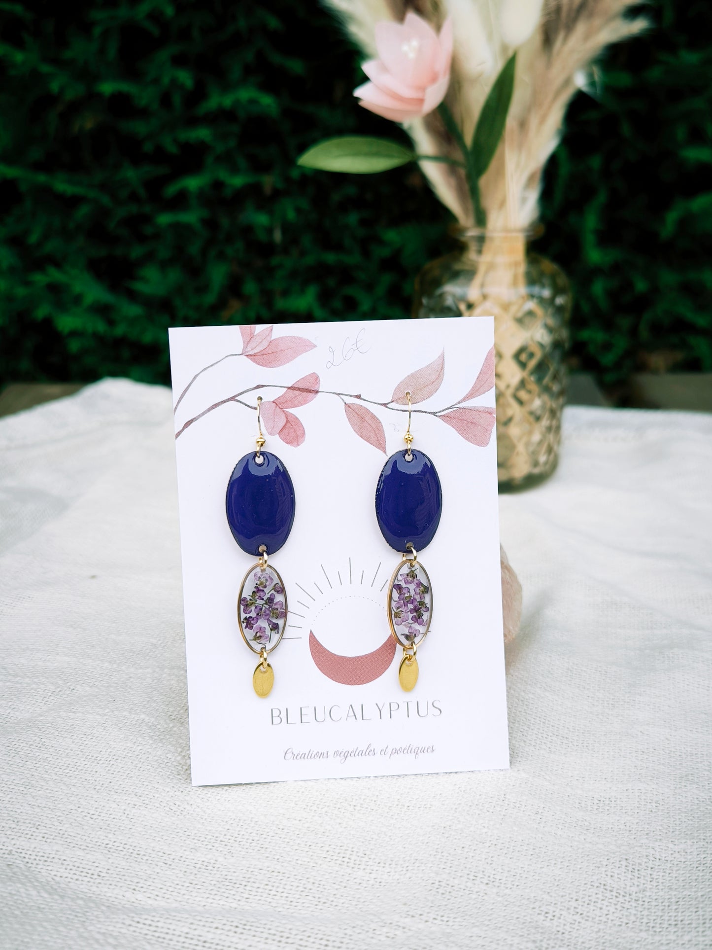 Boucles d'oreilles fleuries résine et émail : Ovale Pop - Violet Alysse