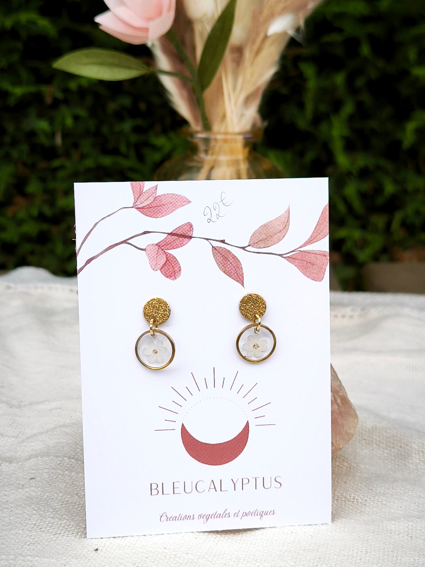 Mini Boucles d'oreilles florales : Myosotis blanc rond