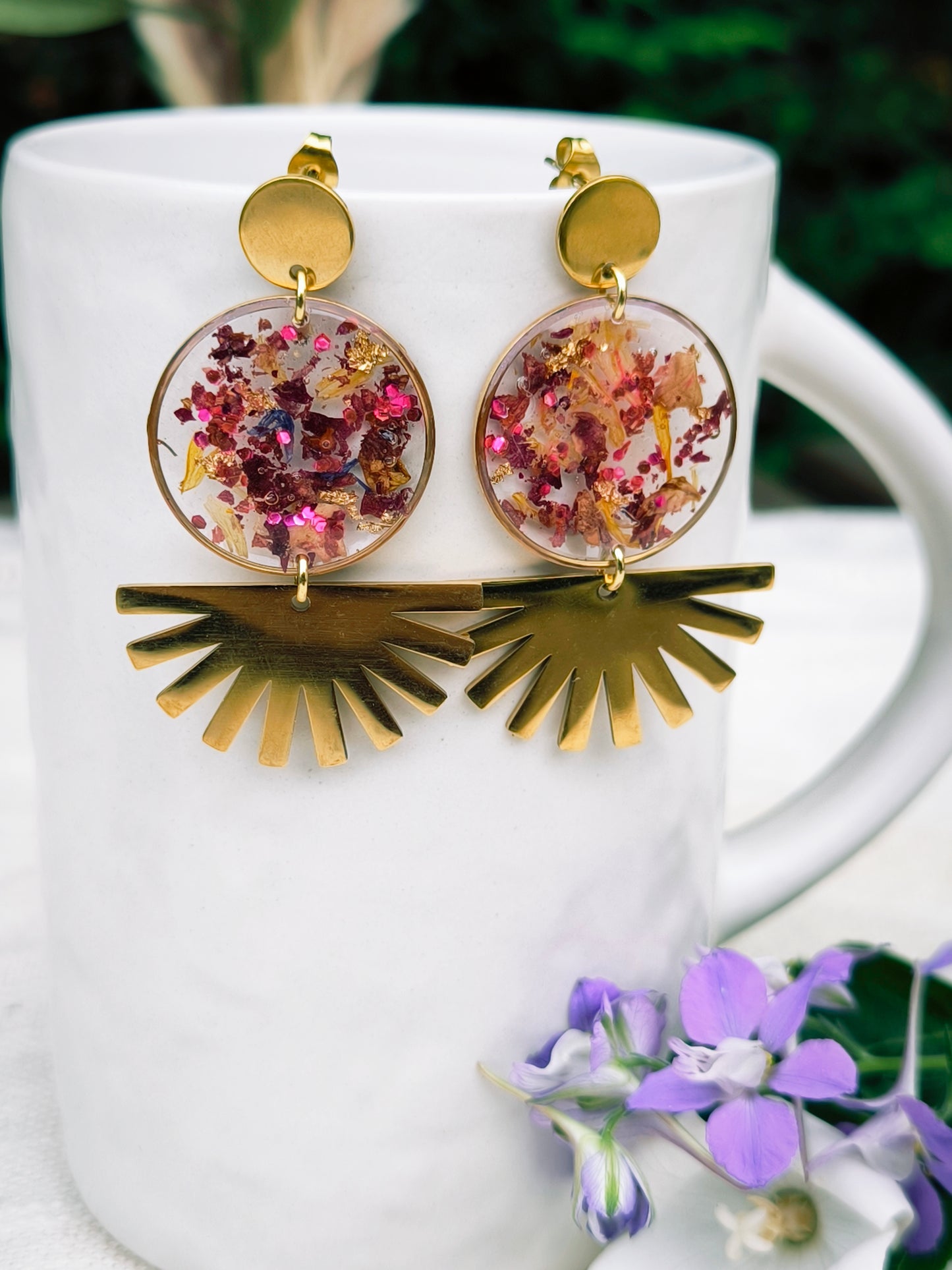 Boucles d'oreilles paillettes et fleurs : Soleil pétillant