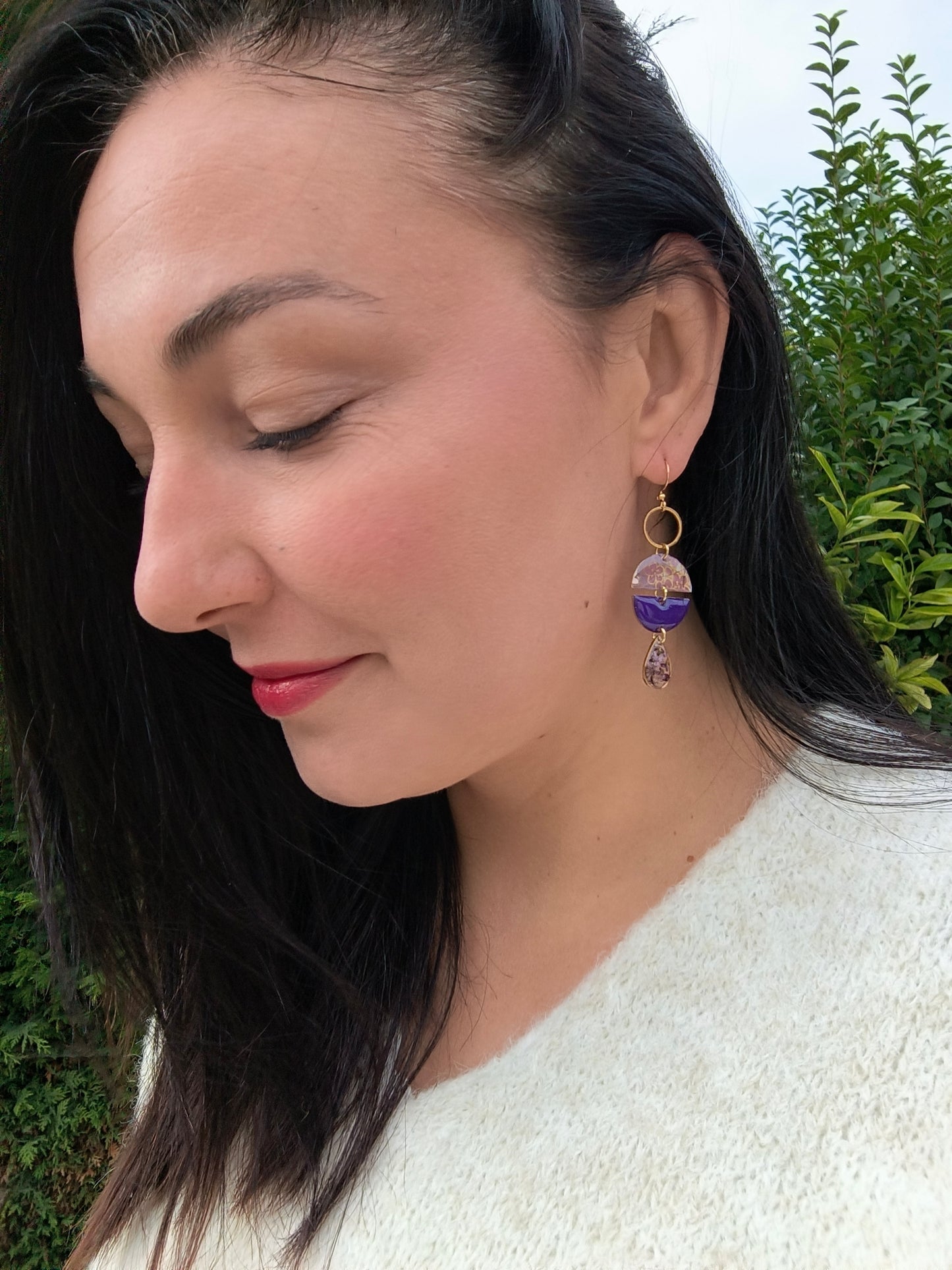 Boucles d'oreilles fleuries résine et émail : Géométrique : verte