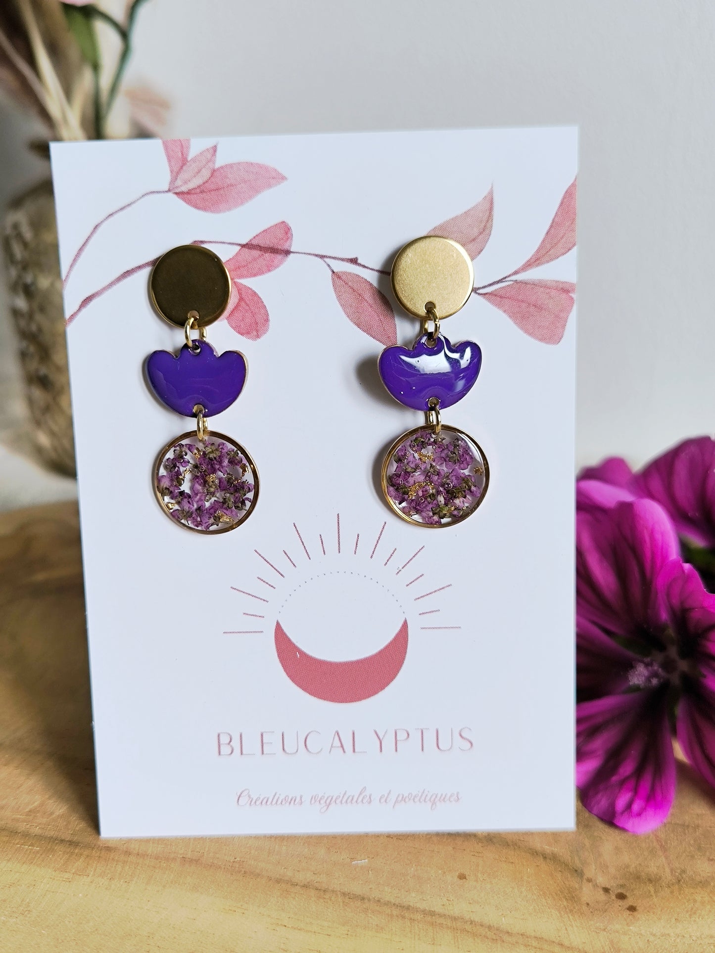 Boucles d'oreilles fleuries résine et émail : Tulipe