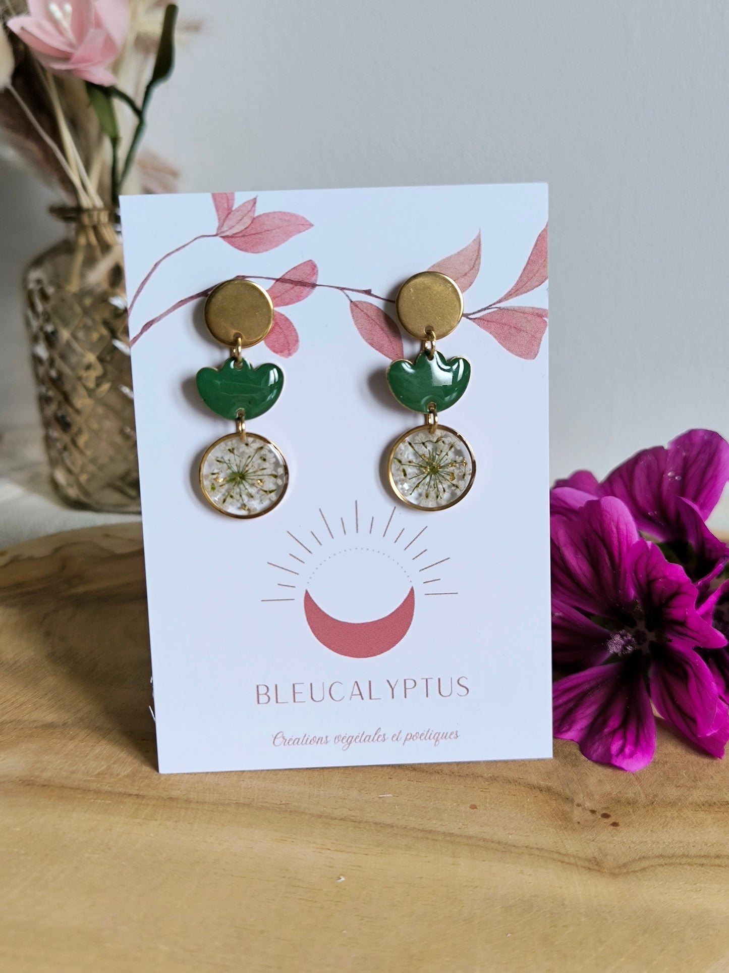 Boucles d'oreilles fleuries résine et émail : Tulipe