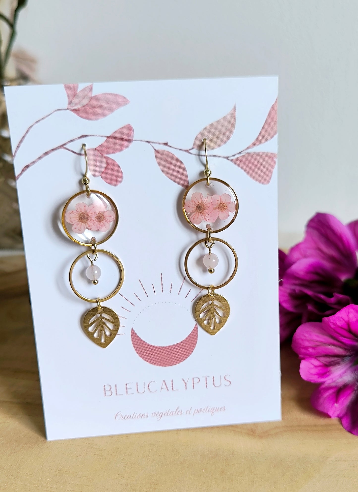 Boucles d'oreilles rondes : Bulle fleurie rose