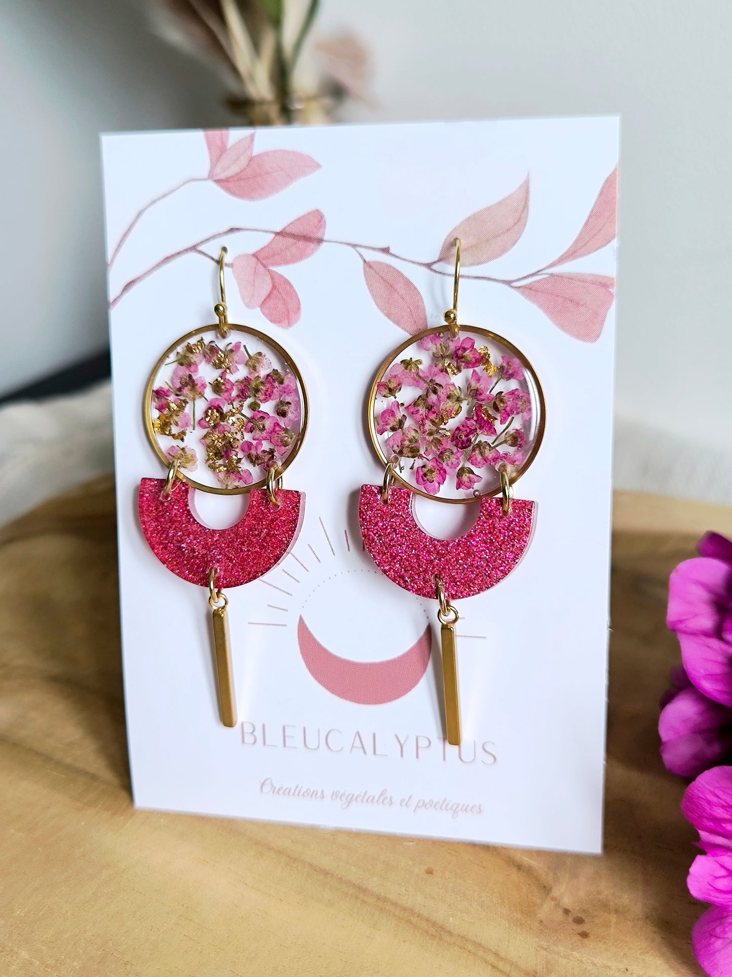 Boucles d'oreilles paillettes et fleurs : Bise pétillante