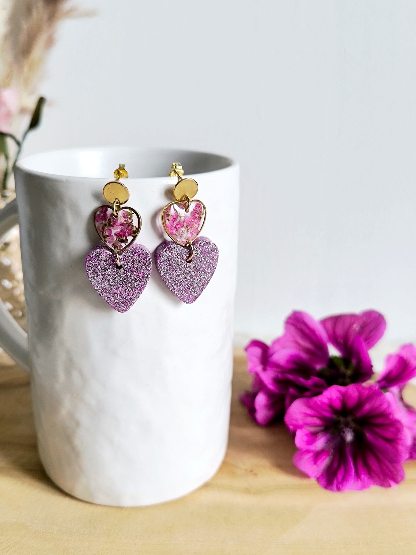 Boucles d'oreilles paillettes et fleurs : Amour pétillant