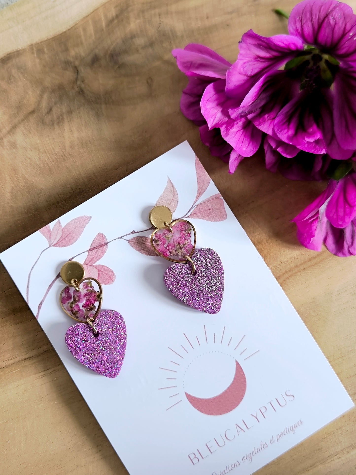 Boucles d'oreilles paillettes et fleurs : Amour pétillant