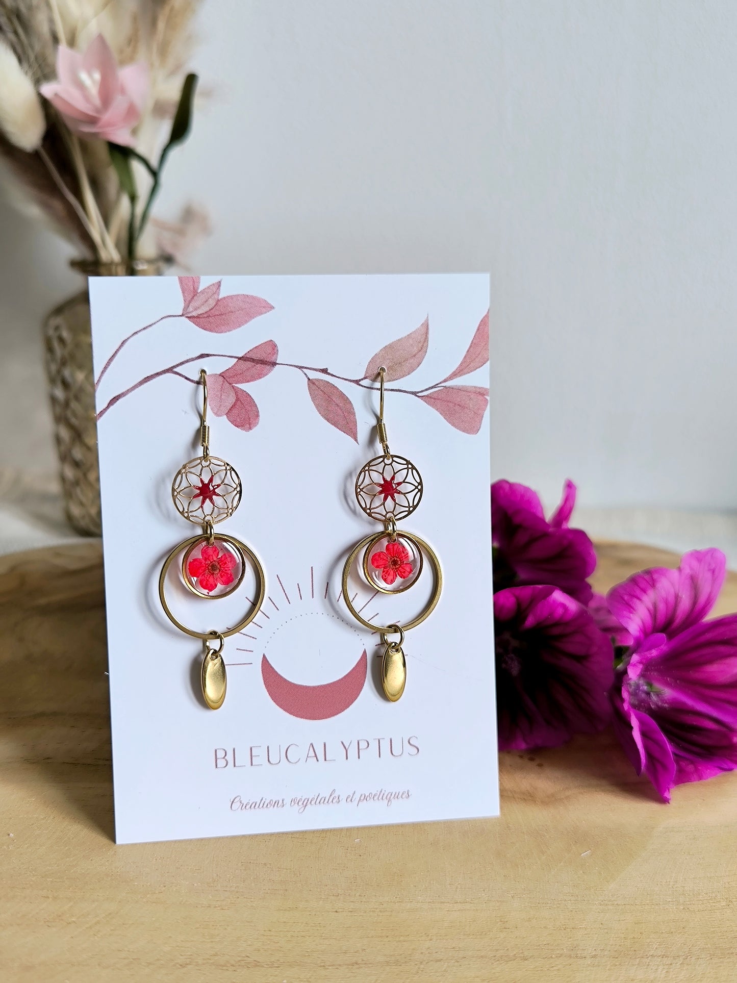 Boucles d'oreilles fleuries résine et émail : Attrape rêve