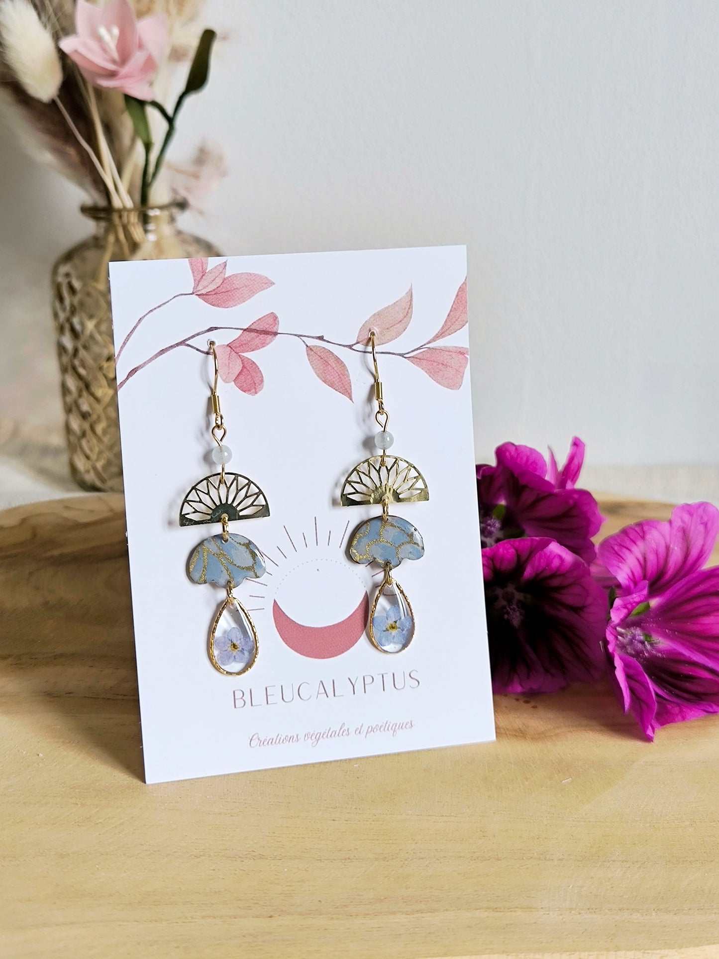 Boucles d'oreilles papier japonais : Brise florale