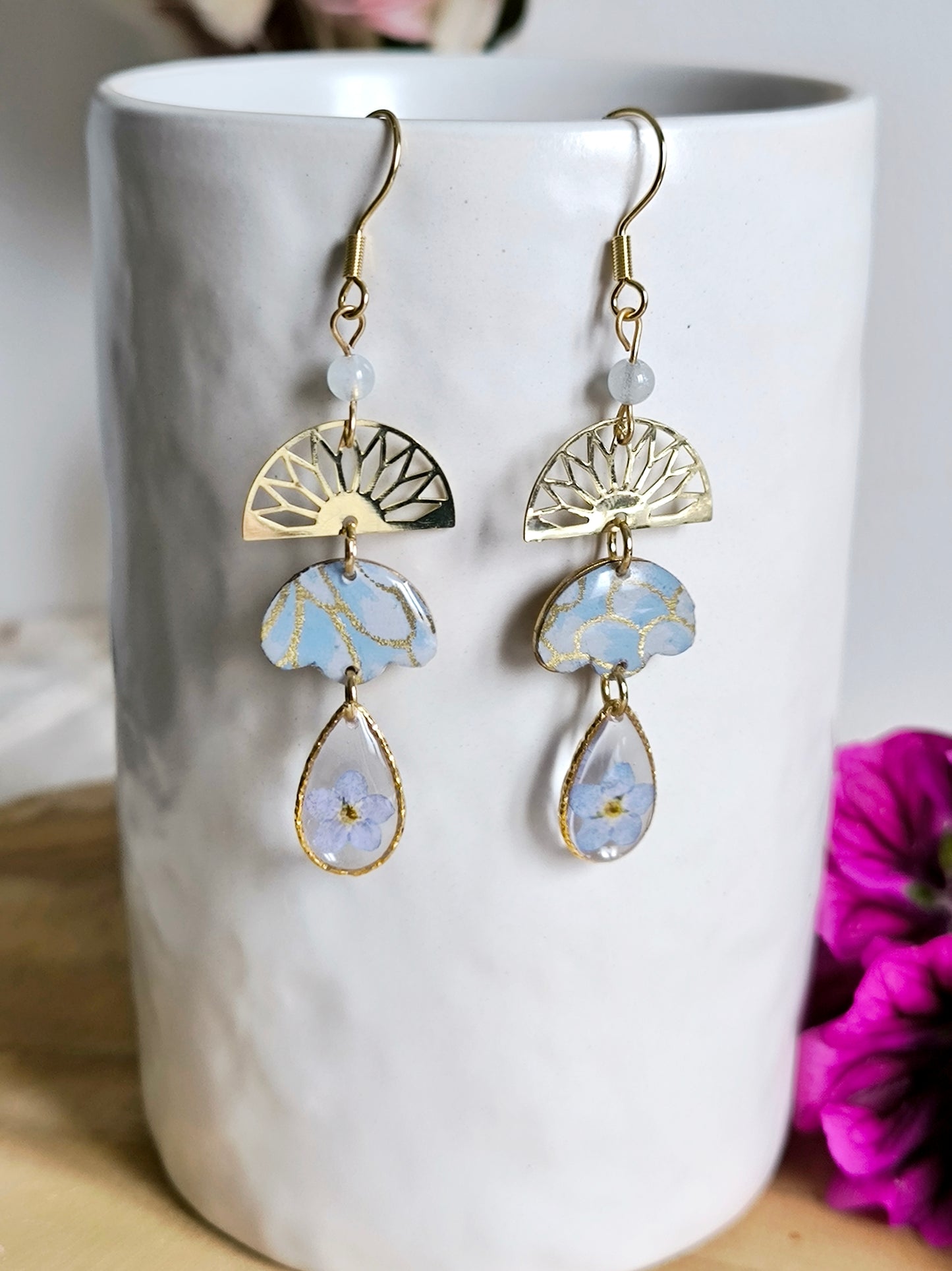 Boucles d'oreilles papier japonais : Brise florale