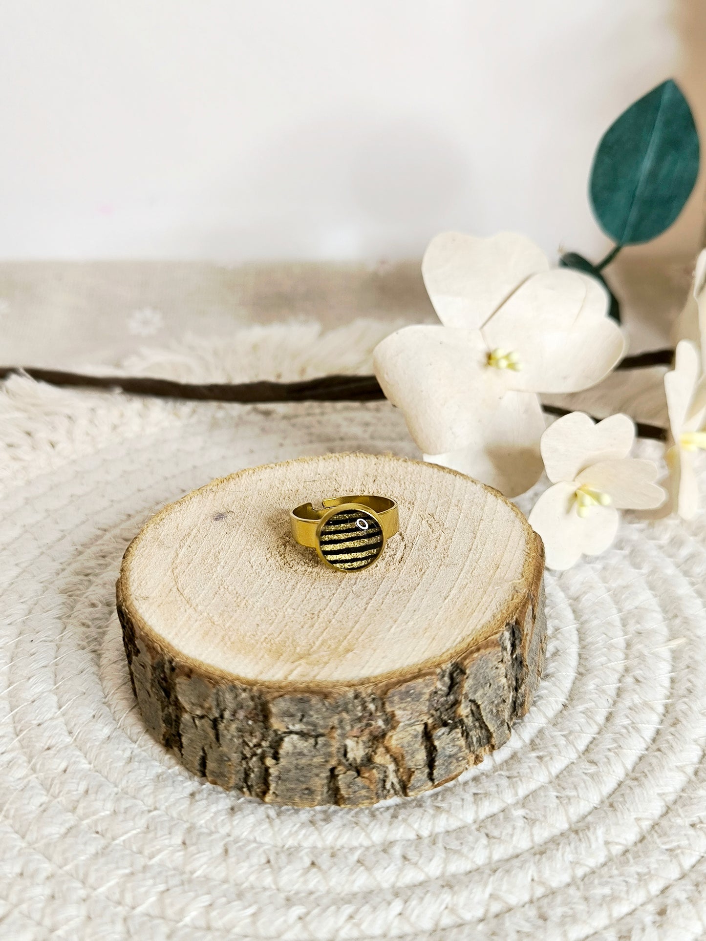 Bague florale japonisante : Noir