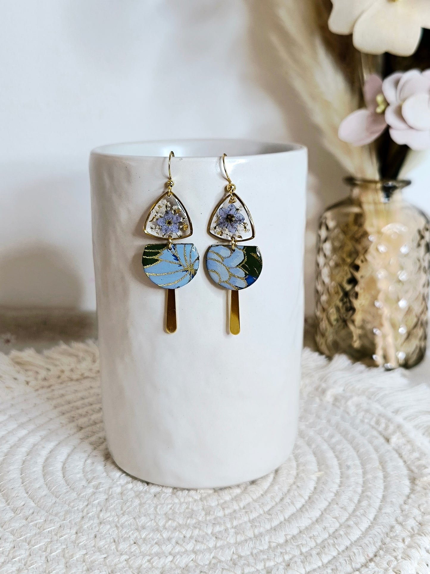 Boucles d'oreilles florales : Orée des rêves : bleu