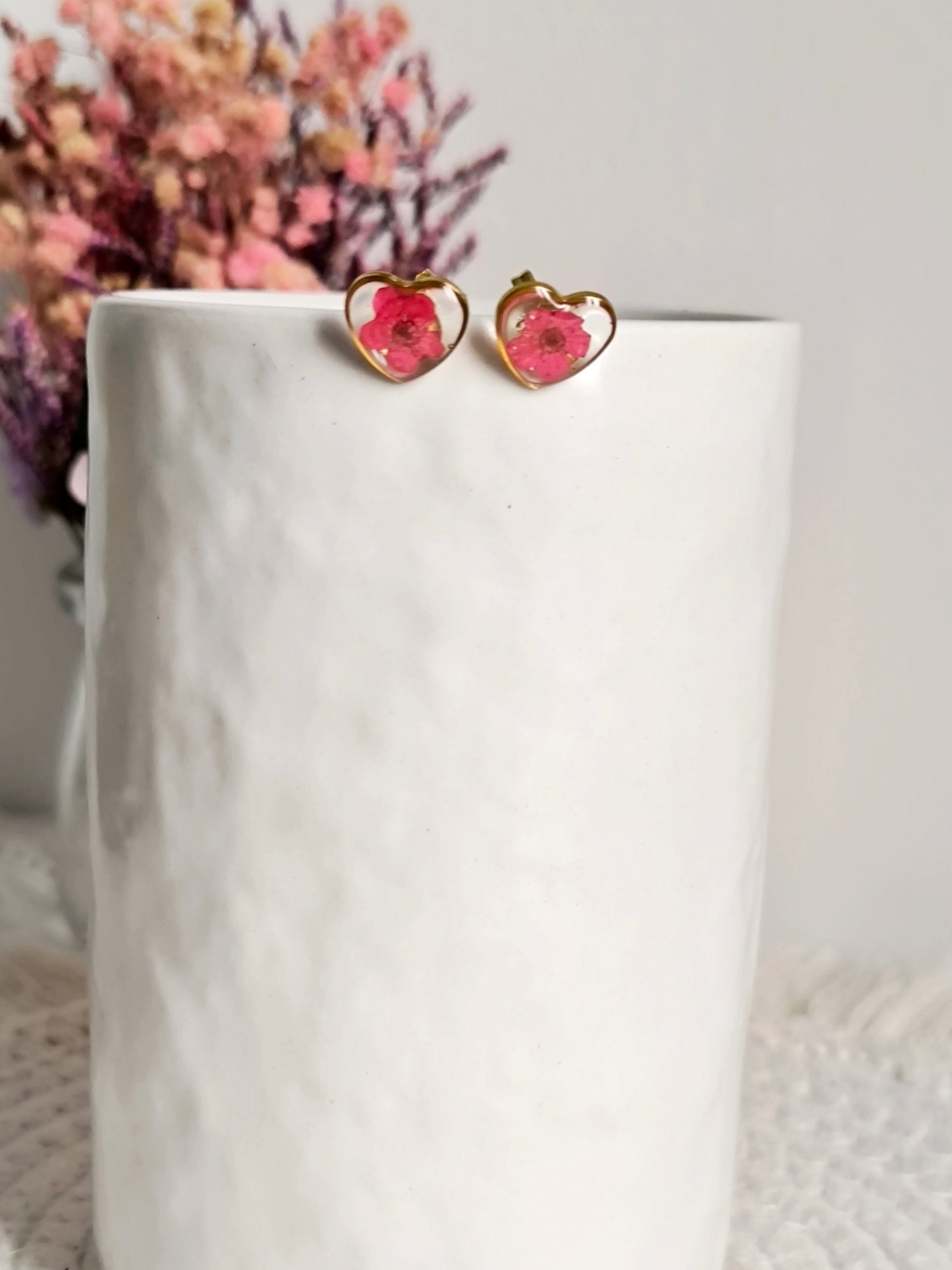 Boucles d'oreilles puces : Cœur rouge