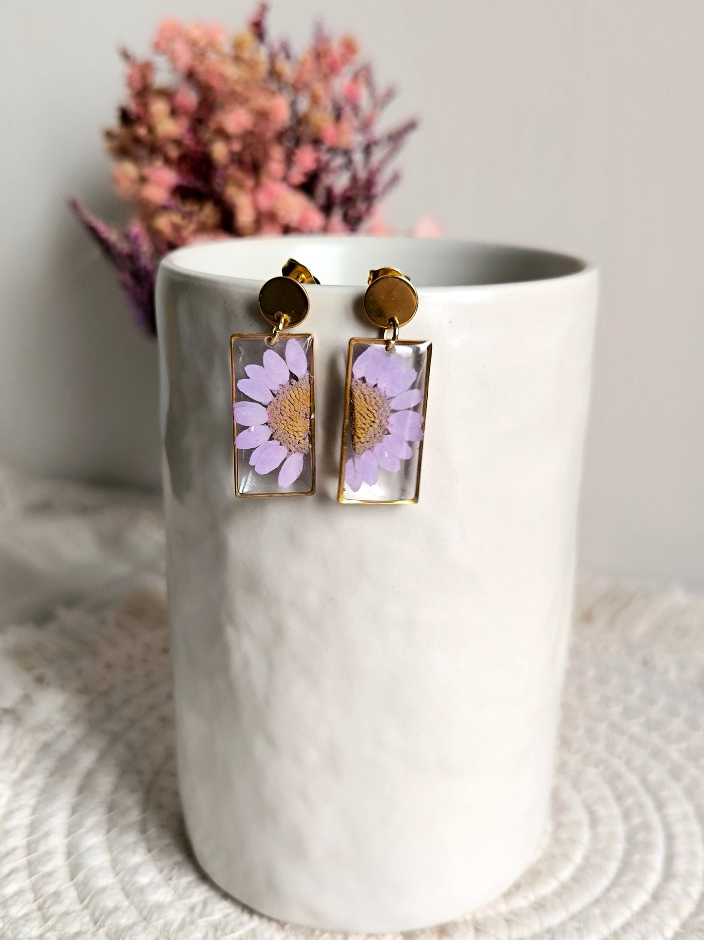 Boucles d'oreilles rectangulaires : Lilas