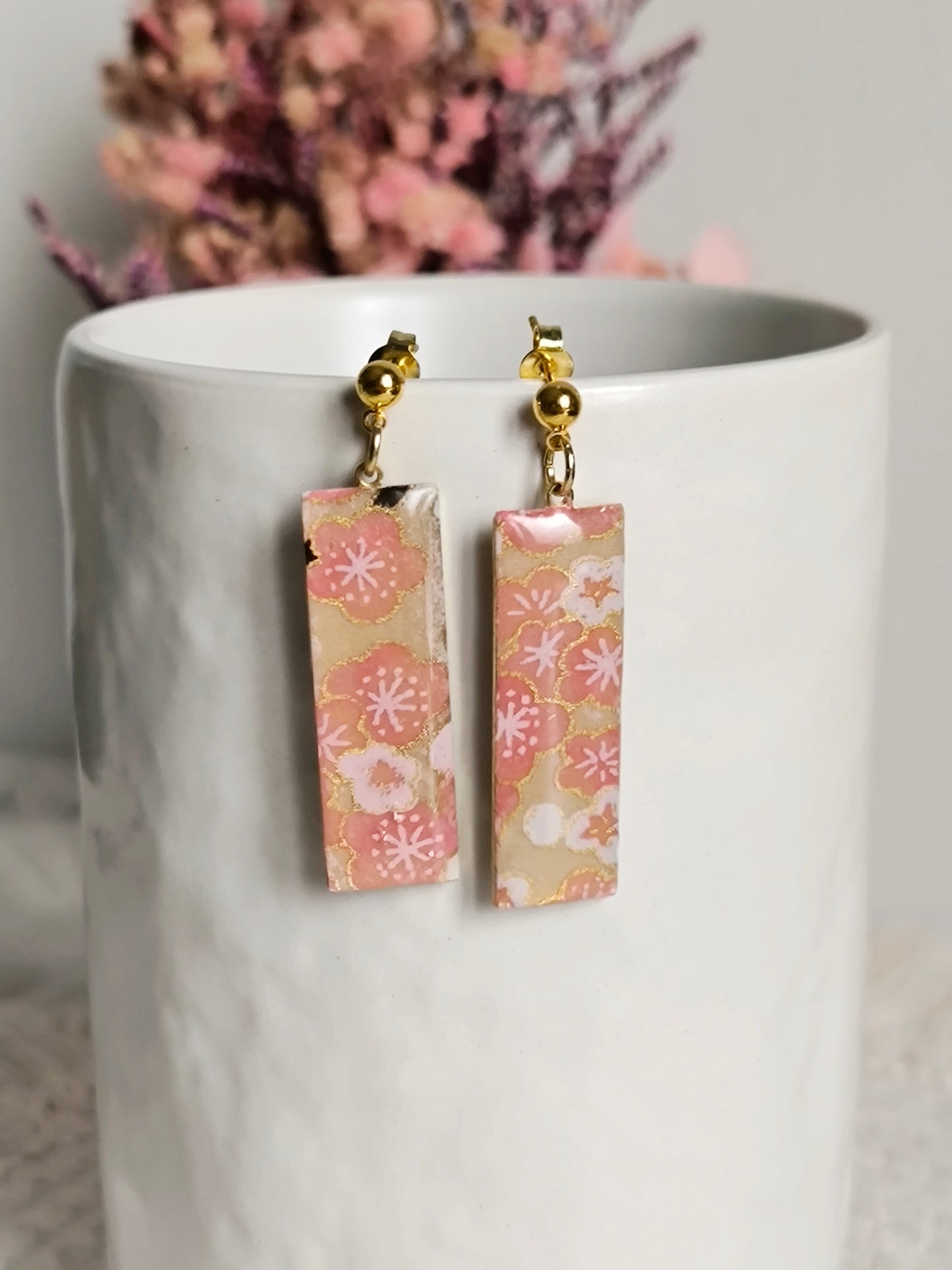 Boucles d'oreilles rectangulaires : Fleurs de cerisier