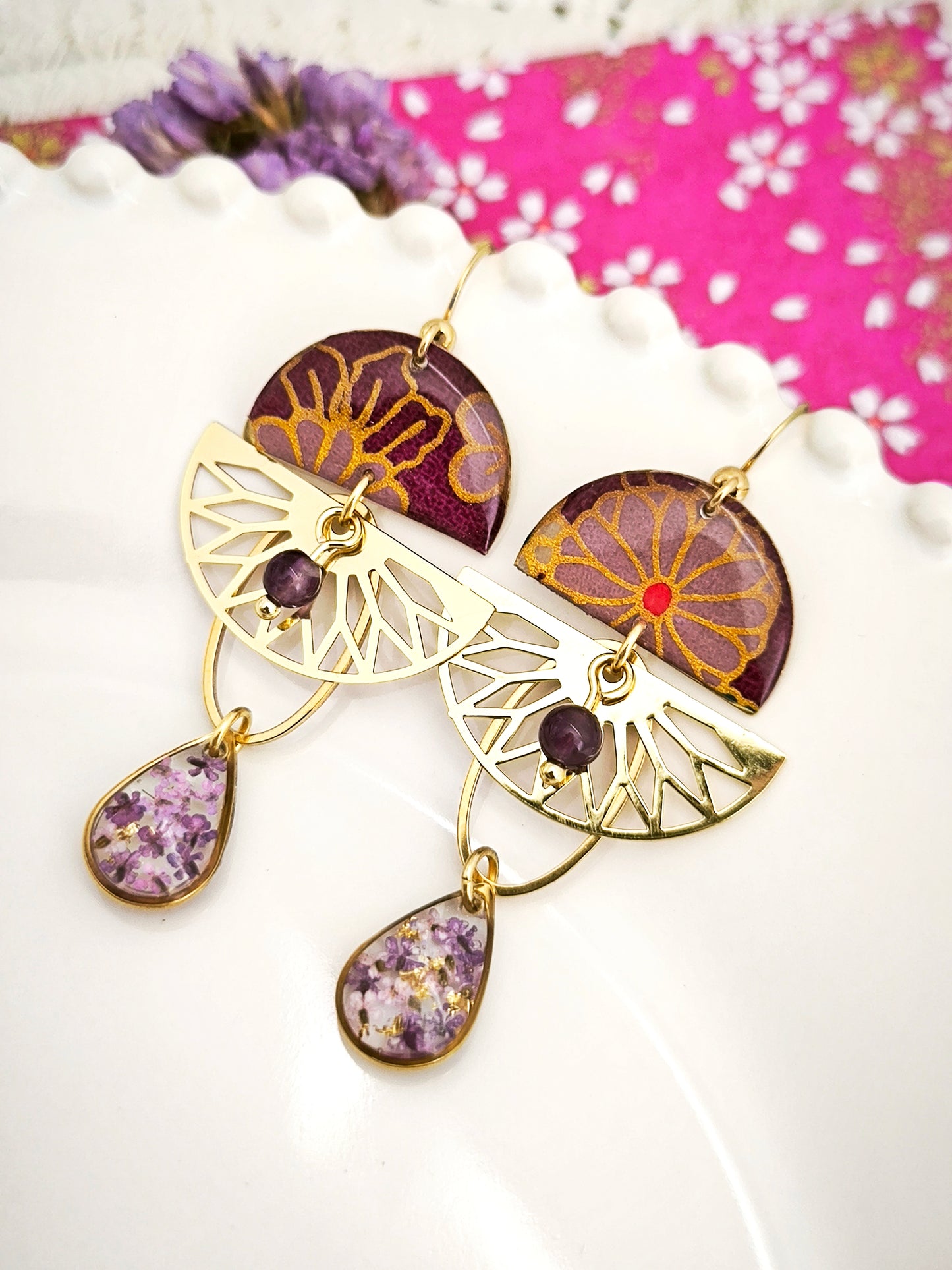 Boucles d'oreilles Hanamizuki - violette