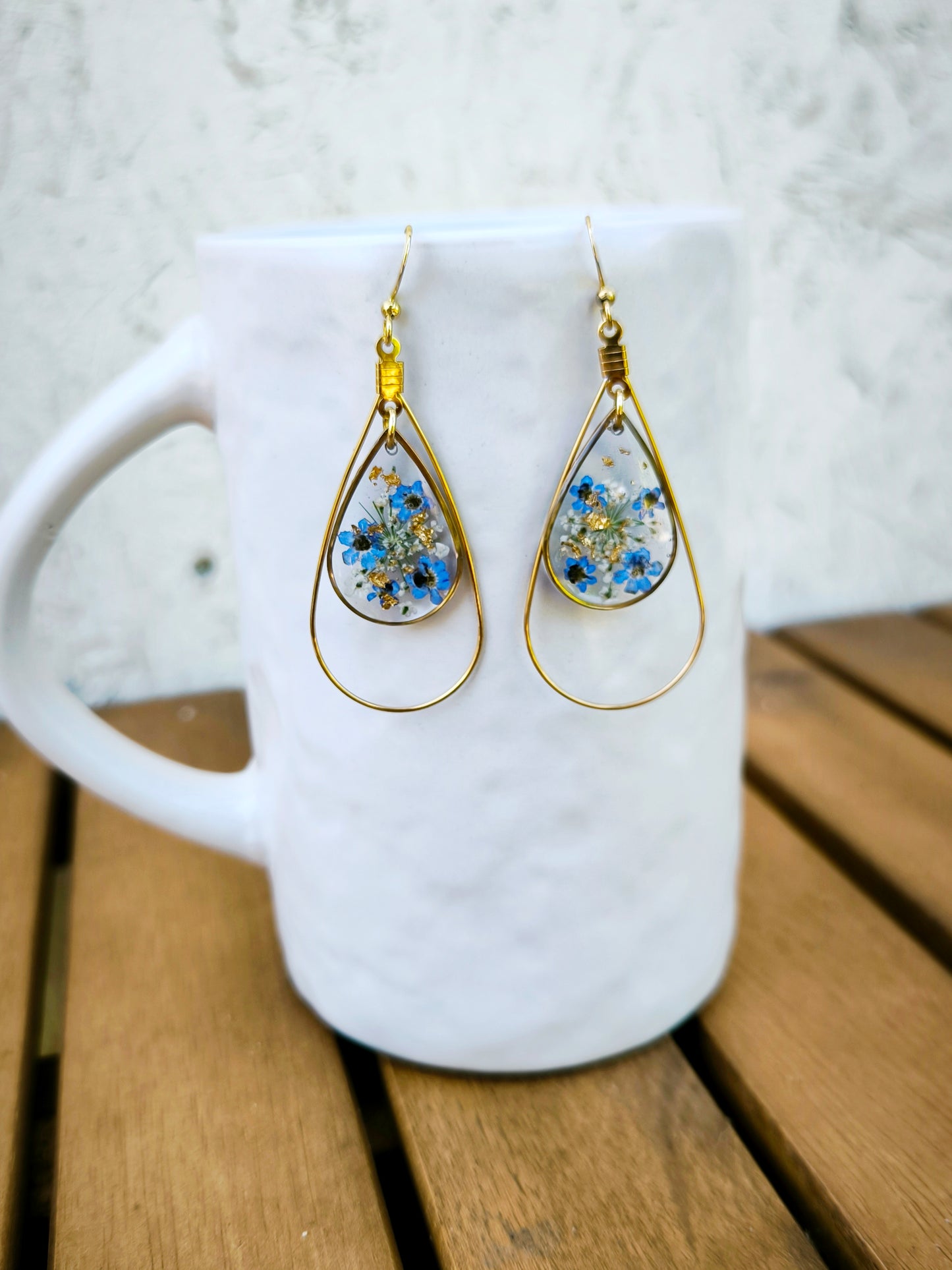 Boucles d'oreilles pendantes - ovale - : Myosotis