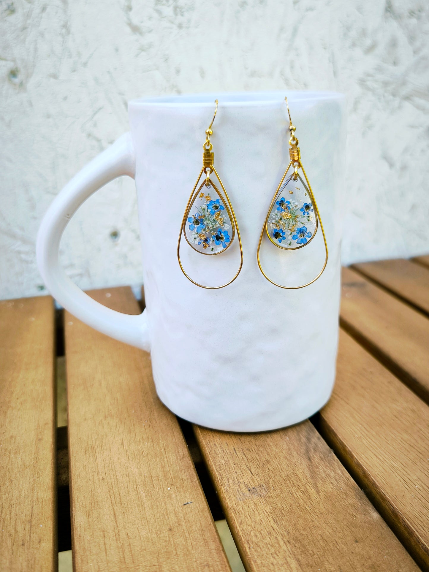 Boucles d'oreilles pendantes - ovale - : Myosotis