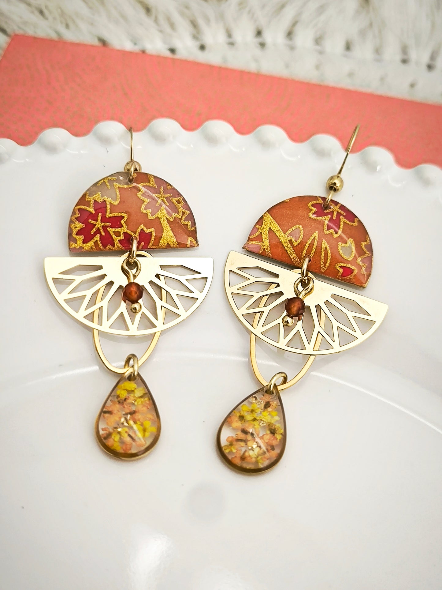 Boucles d'oreilles Hanamizuki - jaune orangé