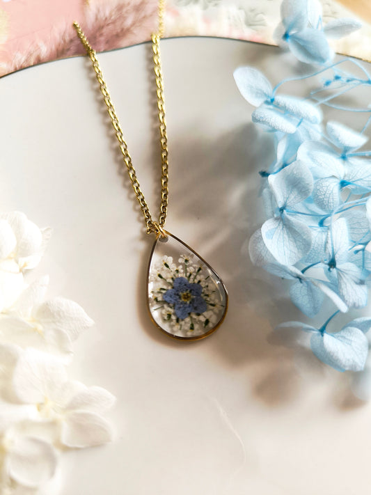 Collier médaillon goutte : Bouquet des champs