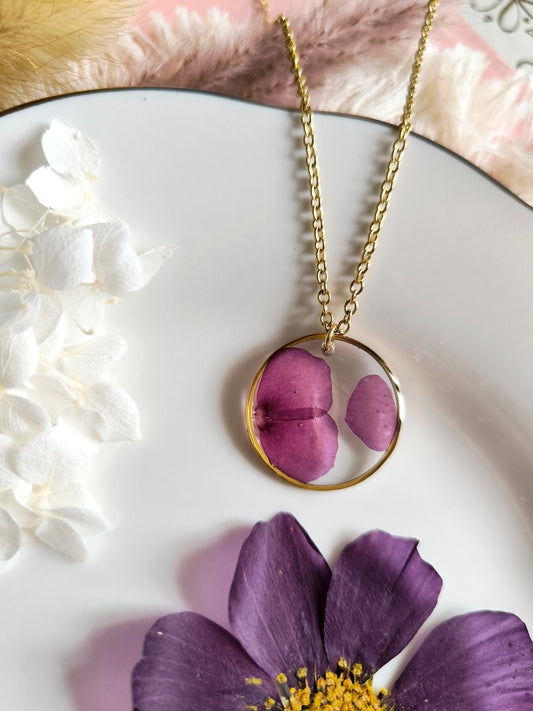 Collier médaillon rond : Phlox