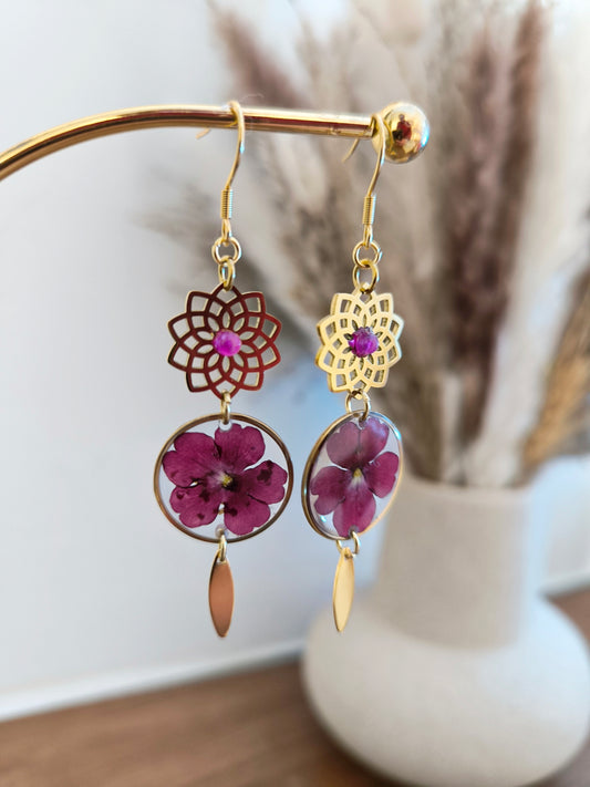 Boucles d'oreilles: Cœur de verveine