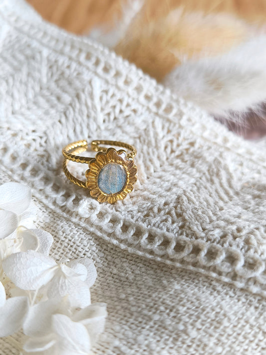 Bague florale : Hortensia bleu