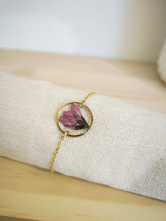 Bracelet médaillon rond : coeur de rose