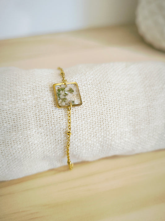Bracelet  Mini médaillon carré : Gypsophile
