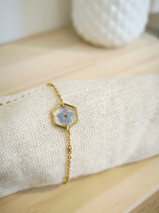 Bracelet  Mini médaillon hexagone : Myosotis
