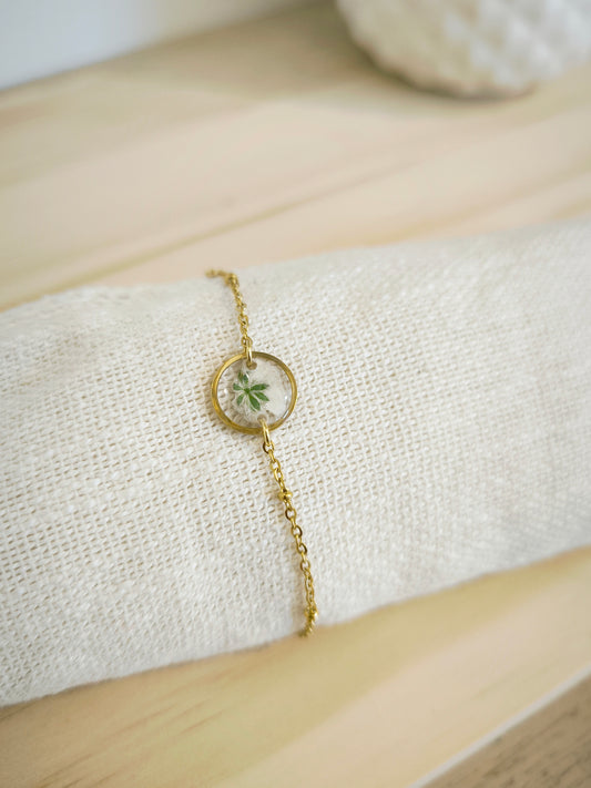 Bracelet  Mini médaillon rond : Gypsophile