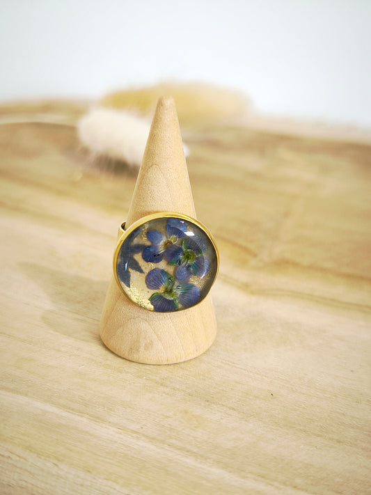 Bague florale japonisante : bleue