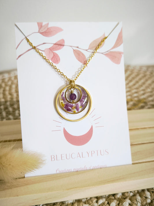 Grand Collier sautoir cercle : Violet jaune