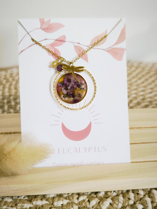 Grand Collier sautoir libellule : Violet jaune