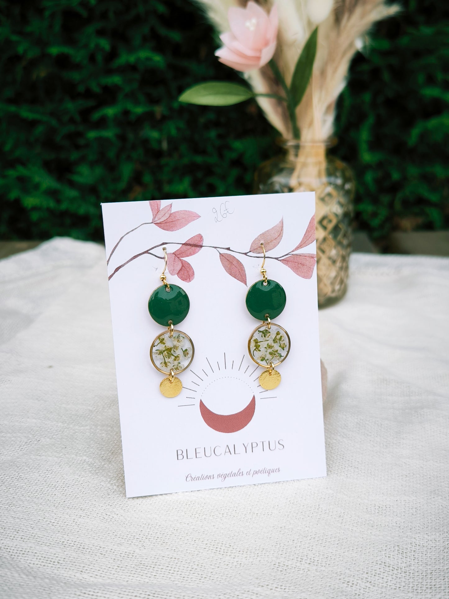 Boucles d'oreilles fleuries résine et émail : Ronde Pop - vert