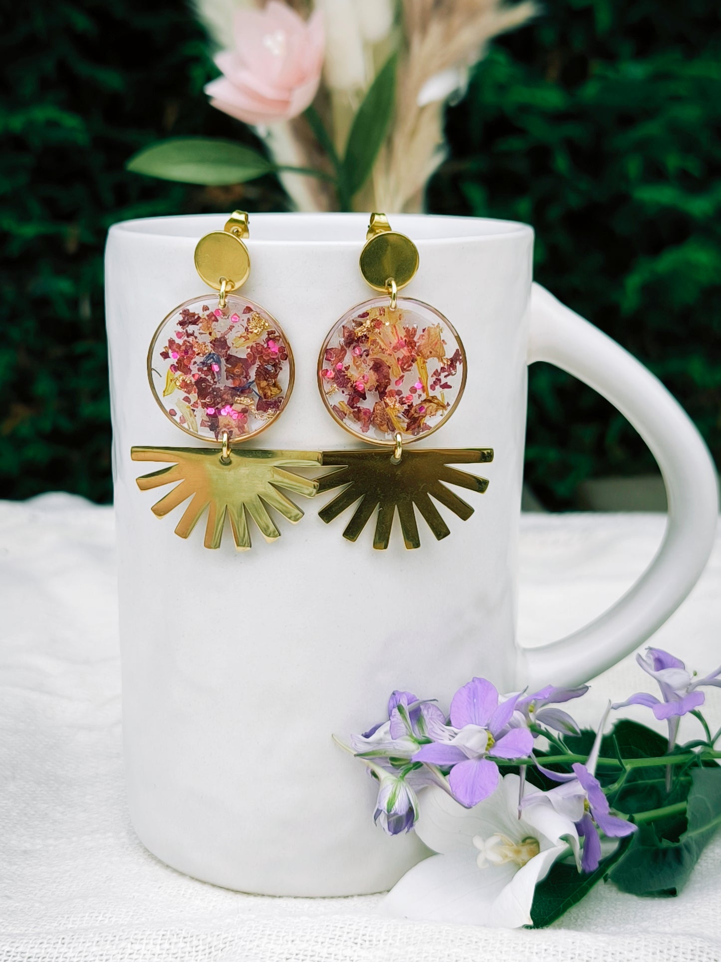 Boucles d'oreilles paillettes et fleurs : Soleil pétillant