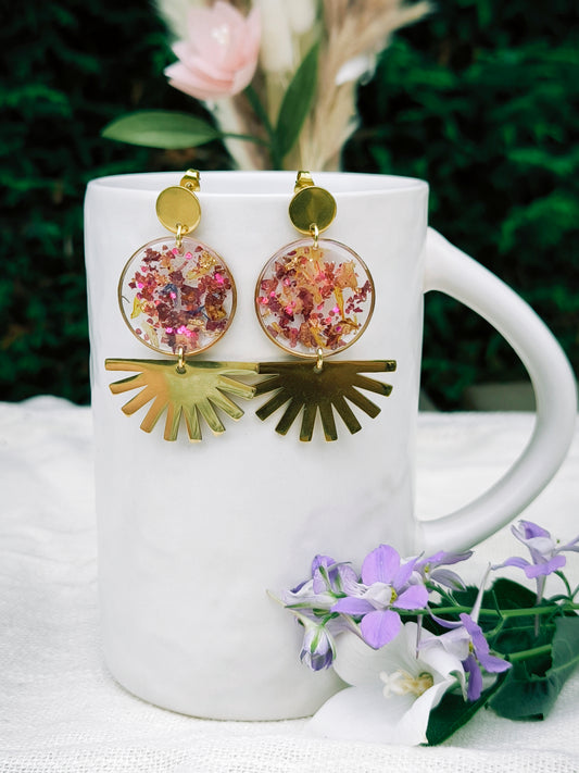 Boucles d'oreilles paillettes et fleurs : Soleil pétillant