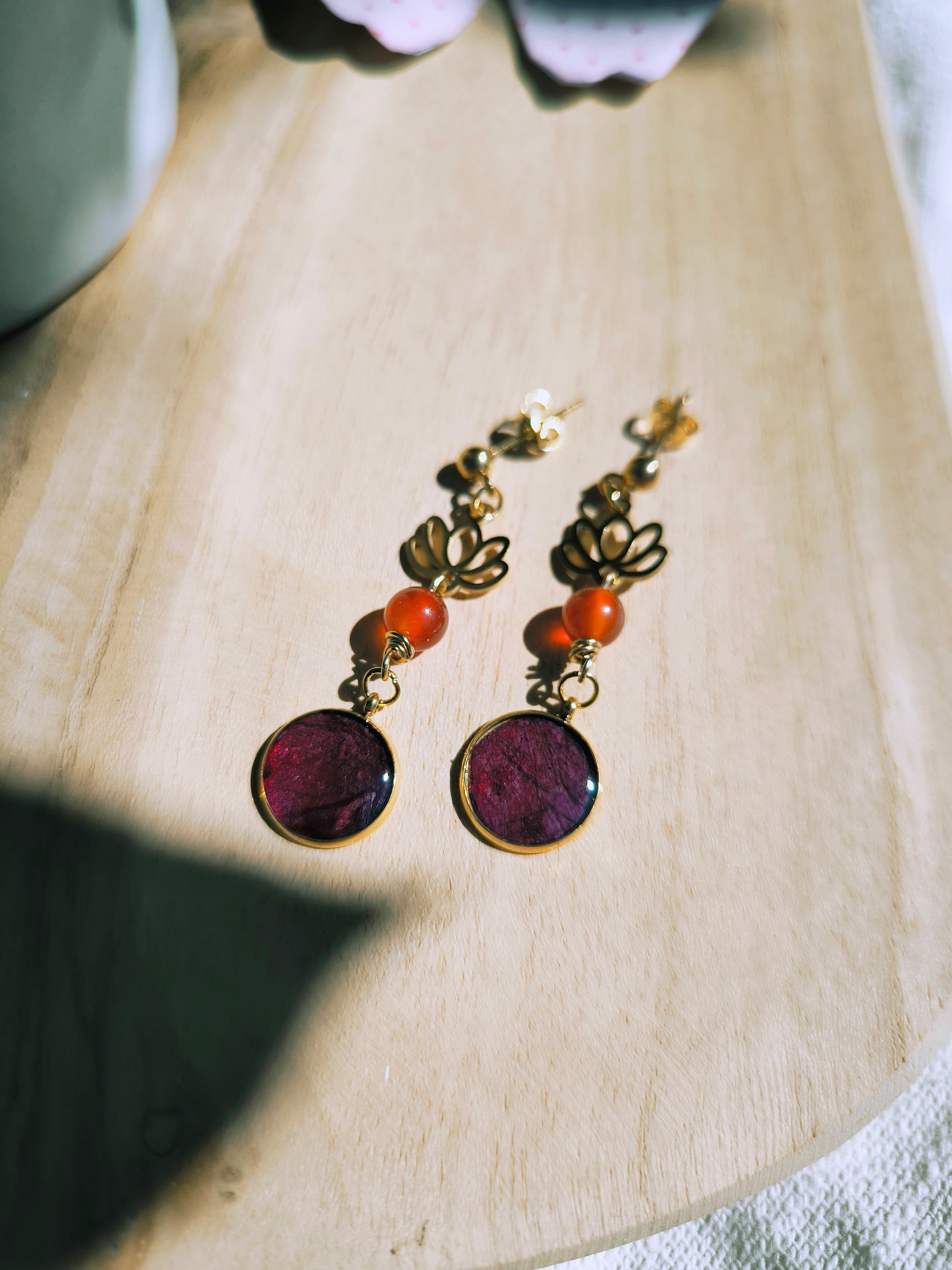 Boucles d'oreilles Coquelicot et lotus