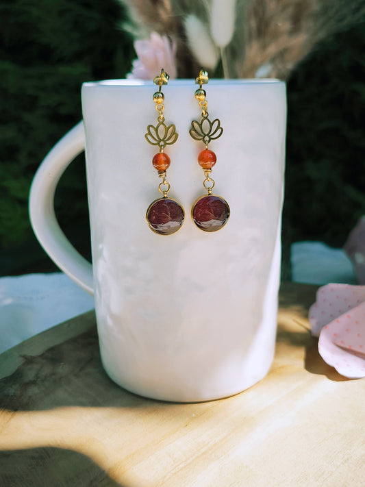 Boucles d'oreilles Coquelicot et lotus