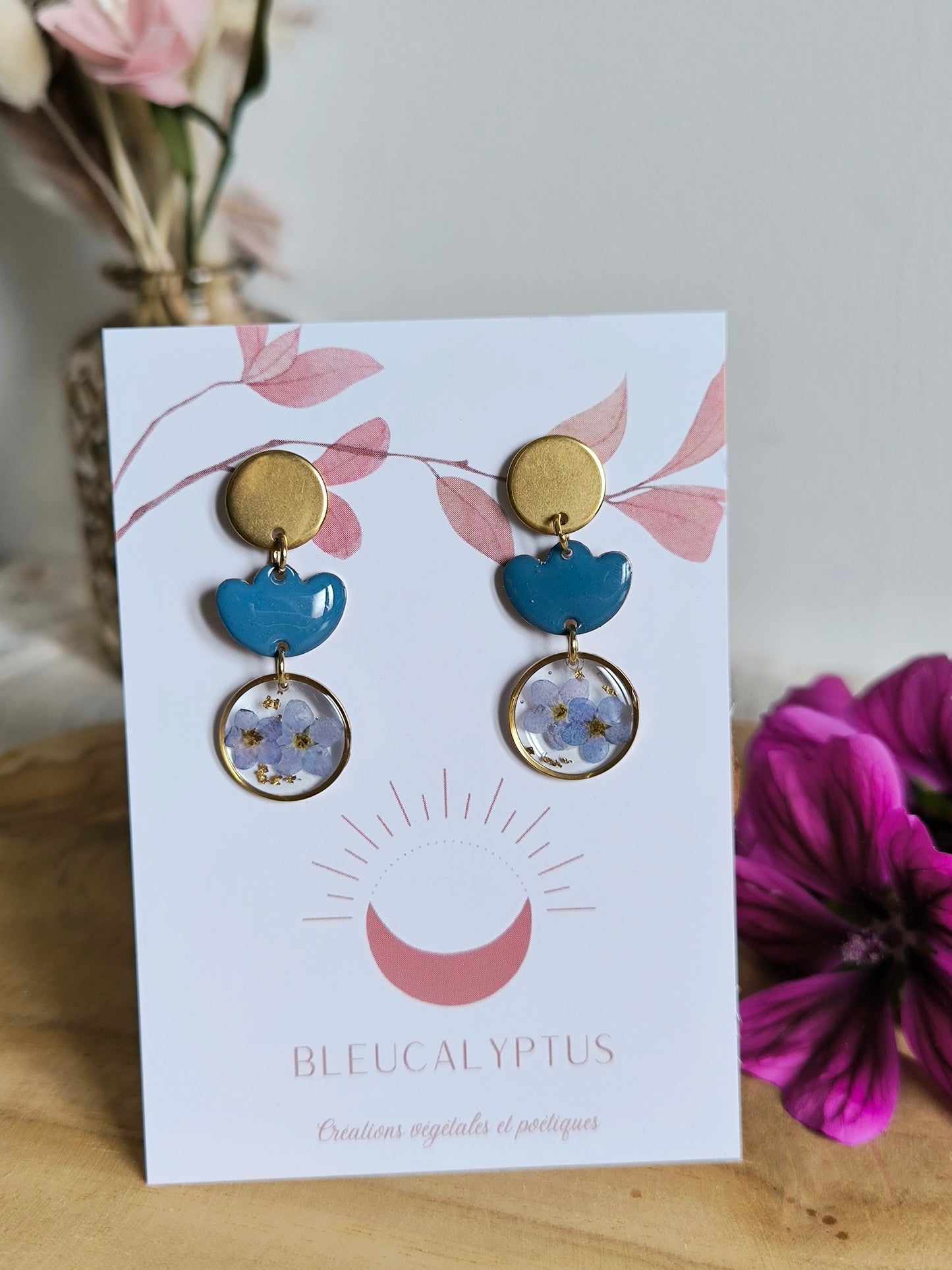 Boucles d'oreilles fleuries résine et émail : Tulipe